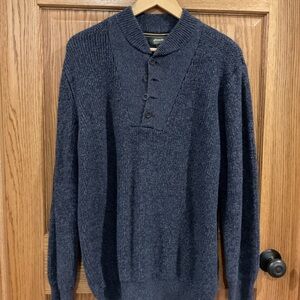 Eddie Bauer Navy Blue Ribbed Henley Pullover Sweater XXL